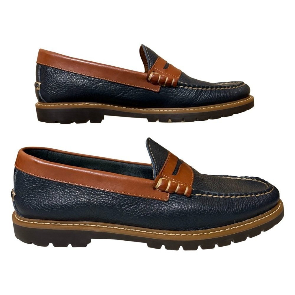 G.H. Bass & Co. Weejuns Lenox Navy Blue and Brown Leather Penny Loafers - Picture 5 of 9